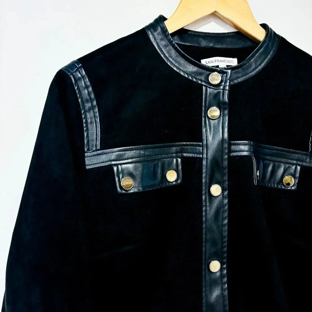 SAN FRANCISCO Black suede and faux leather blazer - Picture 2 of 8